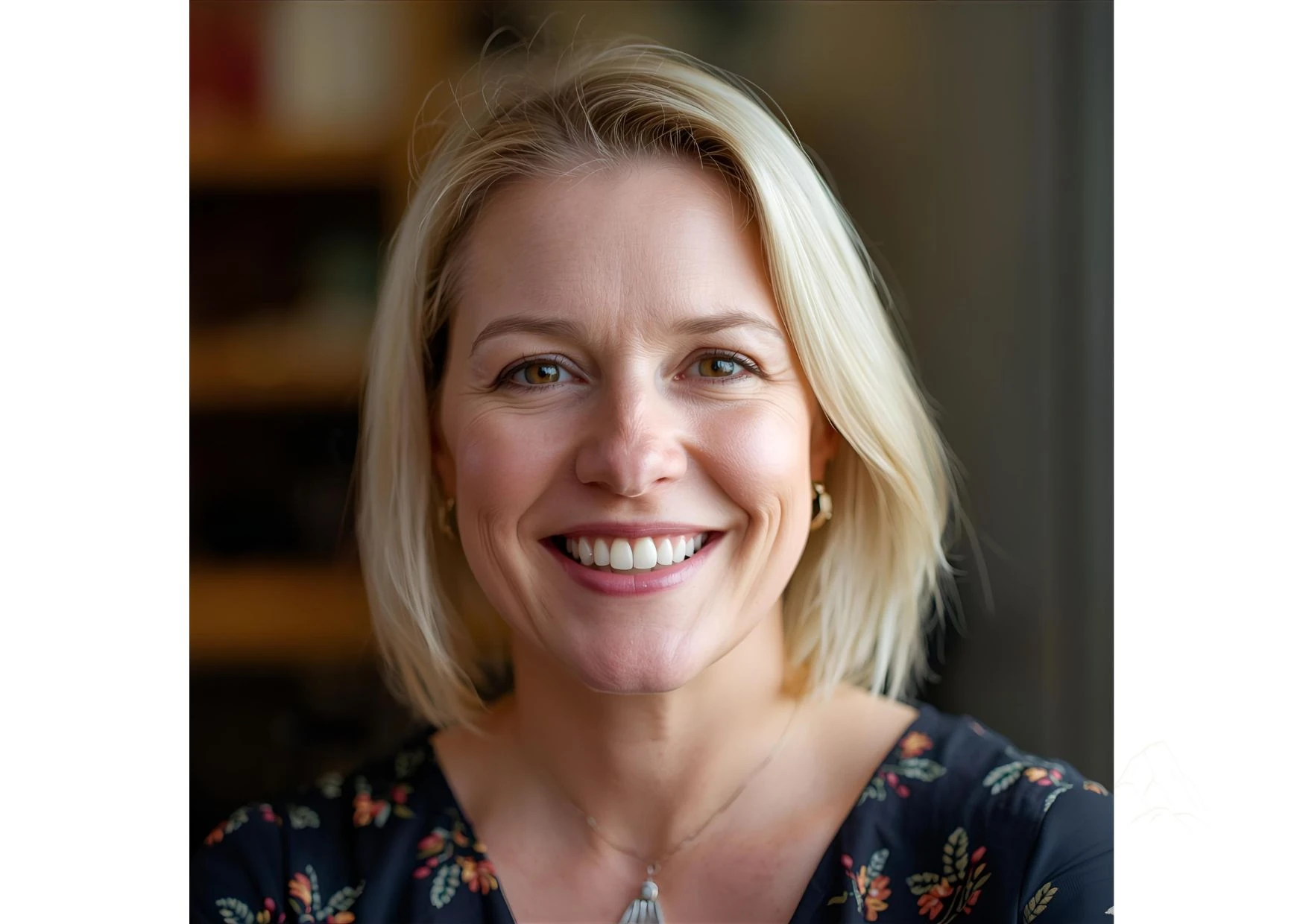 Lächelnde Frau in warmem Licht, zufriedene Teilnehmerin eines Feelgood Academy Kurses