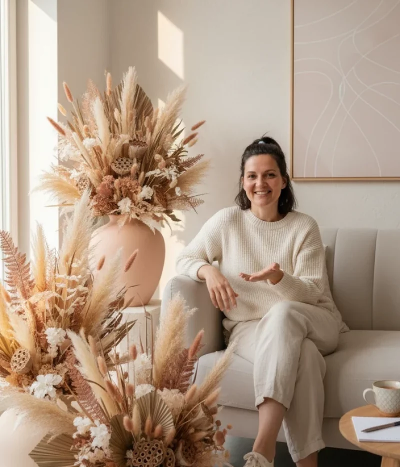 Jacqueline Schade im beigen Feelgood-Academy-Studio – warme, einladende Atmosphäre